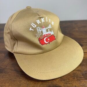 Vintage Turkiye Turkey Flag Bosphorus Bridge Snapback Hat Tan Khaki Cap